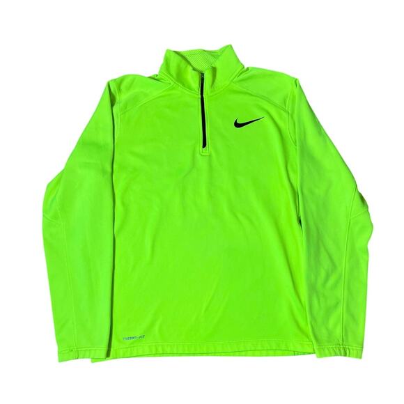 Nike ThermaFit Quarter Zip Jacket Neon Green Warm Athletic Pullover Medium - Picture 1 of 7